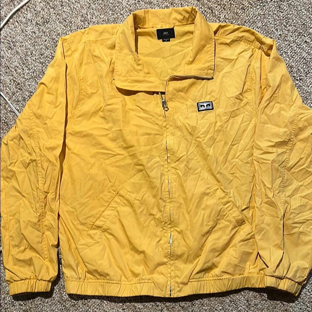 Obey Yellow Windbreaker with Full Zipper and Collared Neckline NWOT